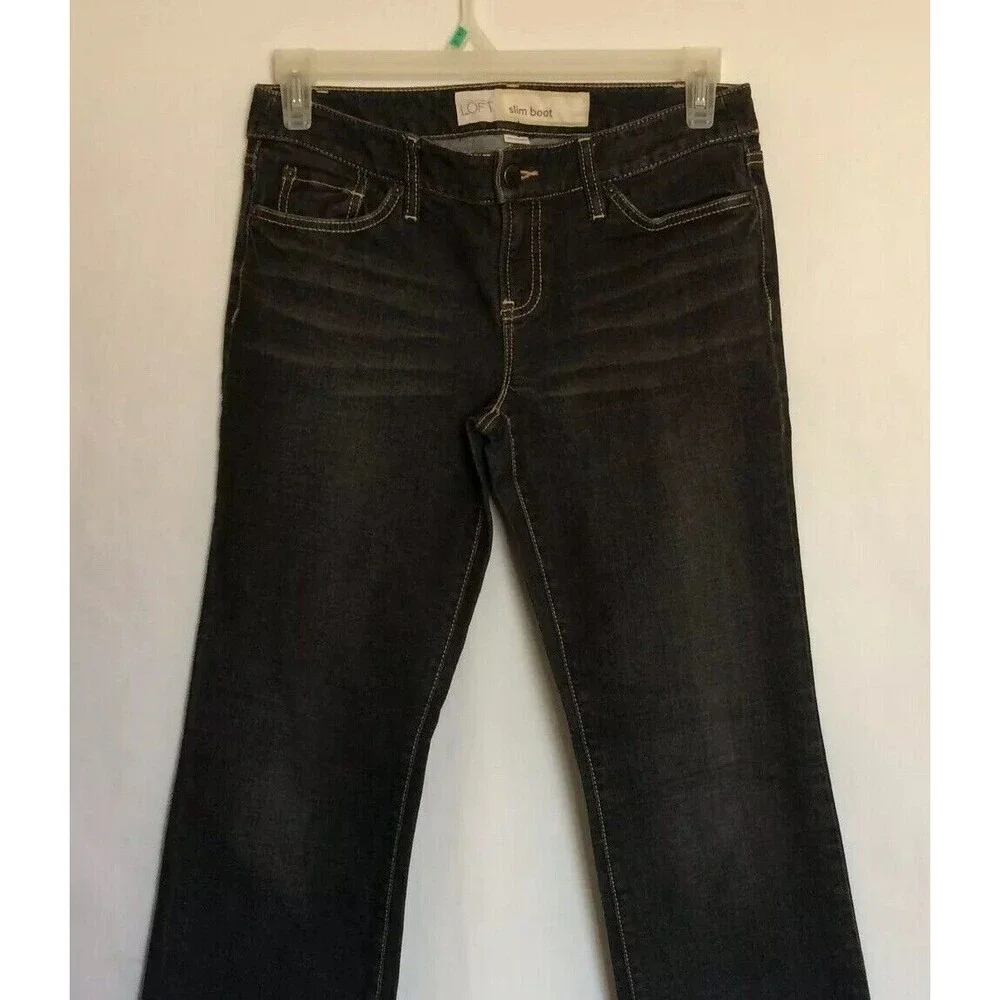 Loft Size 6 Jeans Boot Slim Gray Cotton Spandex Gray Zipper Inseam 31 Mid Womens